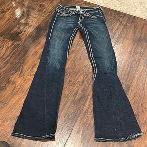 True Religion Joey Big T Dark Pony Express Flare Jeans  Sz 25 Y2K flap pockets